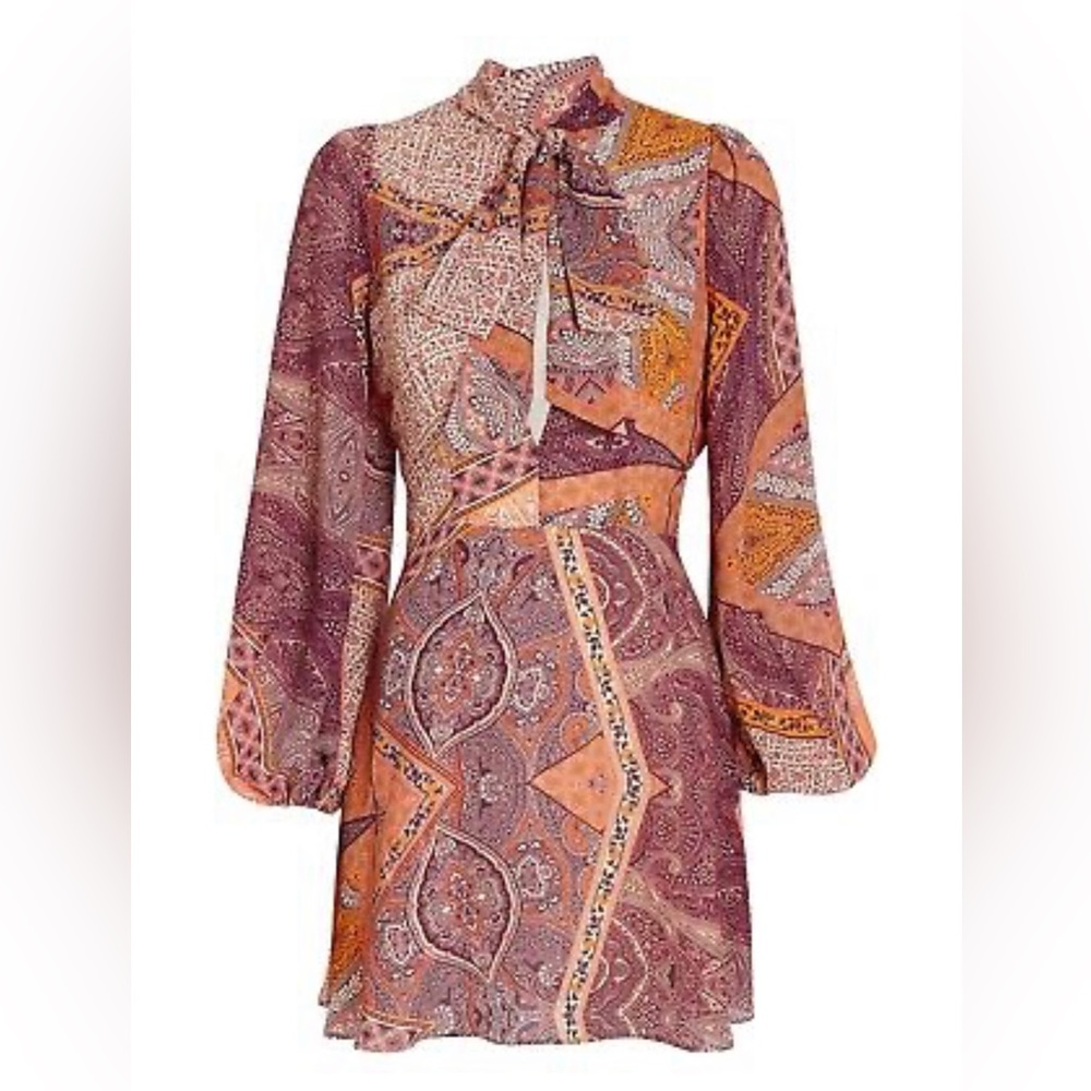 Divine Heritage Orchid Paisley Neck Tie Mini Dress Small NEW NWT Revolve - Picture 4 of 6
